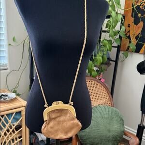 Vintage 70s/80s Pappagallo Italy Tan Perforated Leather Crossbody Coin Purse